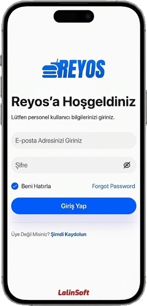 REYOS mobil uygulamasında menü ekranı